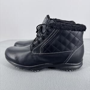 FootJoy Winter Golf Shoes Womens 9 Black Leather Fur Lined Spikes 96110 Boots